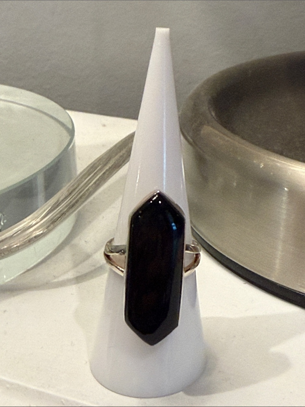 .925 Sterling Statement Ring with Black Onyx Stone SIZE 6